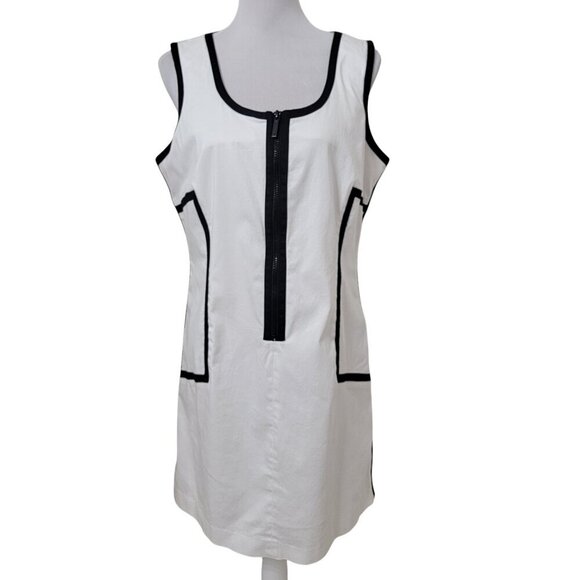 Michael Michael Kors Size 12 White w/Black Detail Sleeveless Front Zip Dress - Picture 1 of 14
